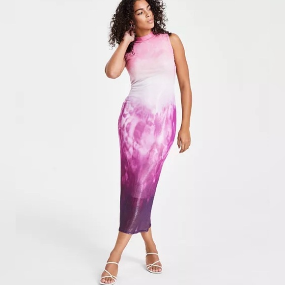 Women's Bar III Shimmery Ombré Foil Mesh Mock Neck Midi Sleeveless Dress Small - Picture 1 of 16